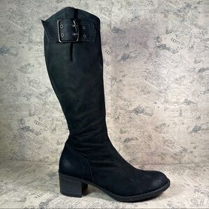 Paul Green Women's Black Suede Leather Buckle Zippered Tall Boots